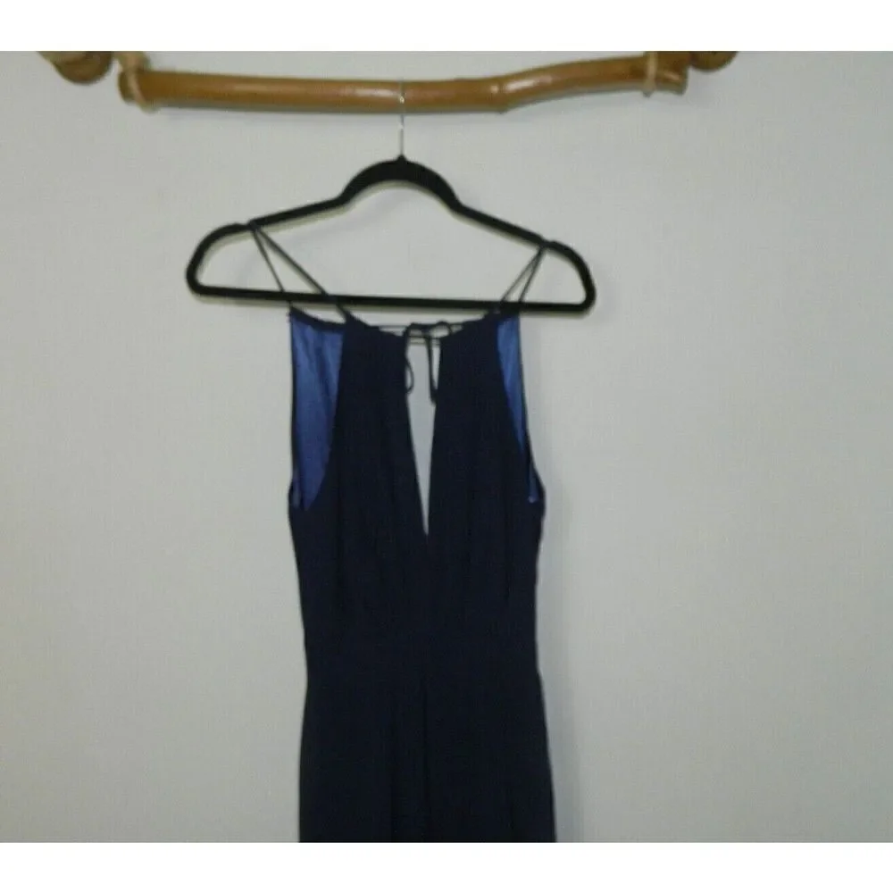 Lulu's Dress Blue Aim for Amour Navy Blue Halter‎ Neck Chiffon Maxi Dress Small